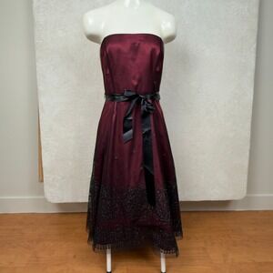 Adrianna Papell Size 6P Strapless‎ Dress Black Lace Whimsigoth Fairy Grunge